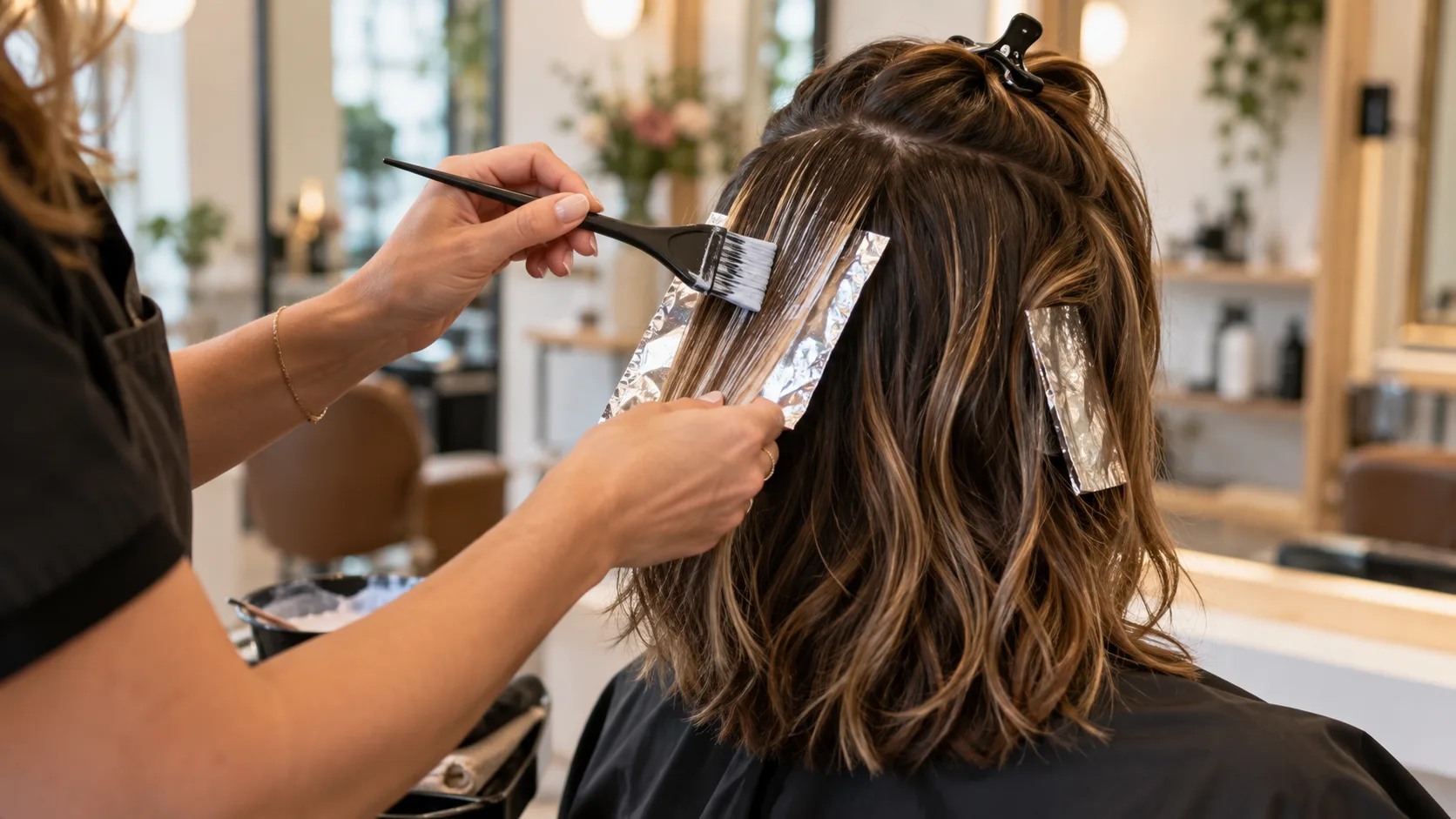 Professional highlights being applied at a hair salon in Everett WA