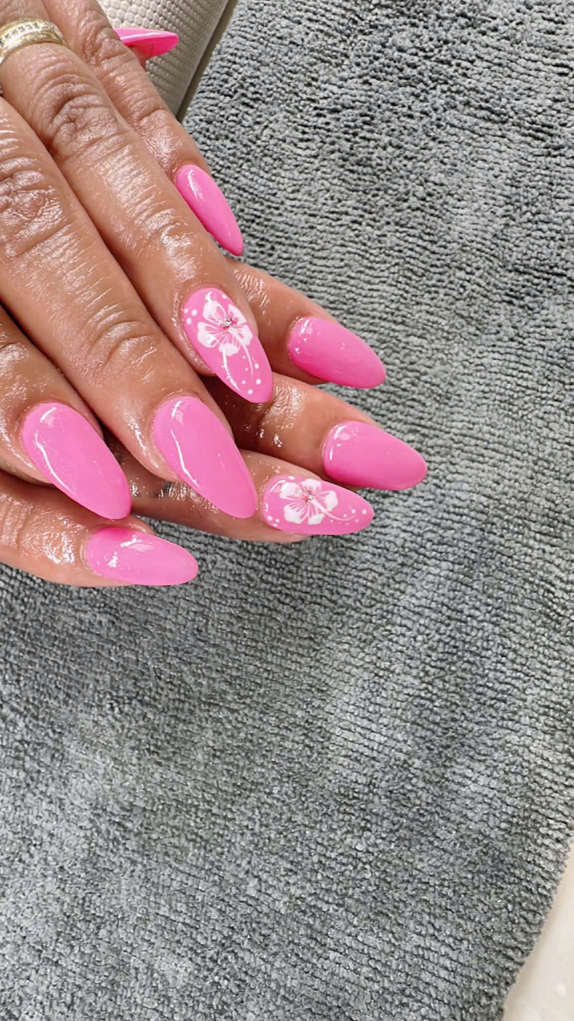 Pink blossom almond nails