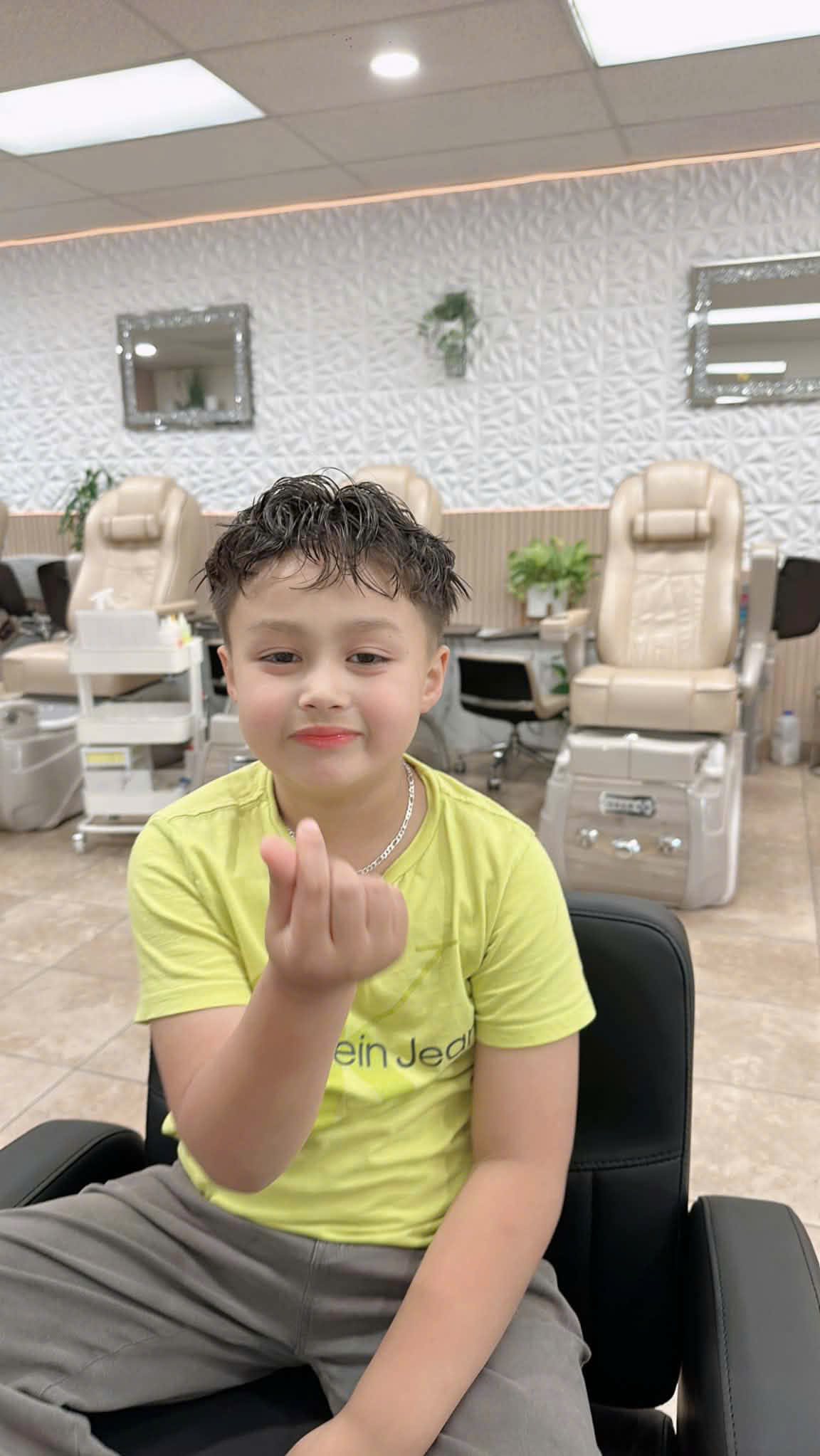Kid's haircut finished front view